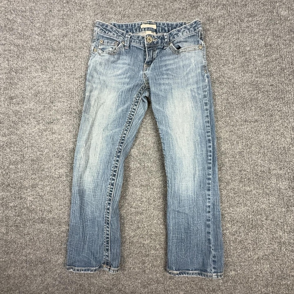 VTG Aeropostale Jeans Womens 1/2 Light Wash Blue Low Rise Straight Distressed